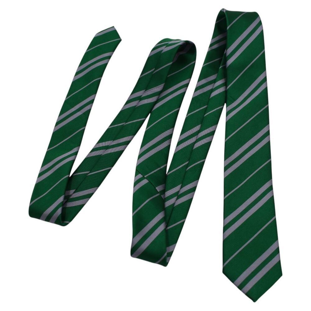 Harry Potter Slytherin Neck Tie -- Green & Gray Diagonal Stripe Kids Necktie